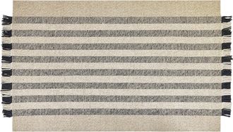 Beliani Alfombra De Lana Blanco Crema Negro 140 X 200 Cm Hecho A Mano Borlas Tacettin