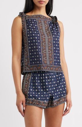 D&ocirc;en Amalia Print Tie Shoulder Sleeveless Top in Bleu Foulard De La Mer at Nordstrom, Size Xx-Small