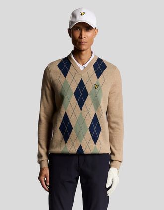 Lyle & Scott Lyle And Scott Mens Lambswool Blend Arygle V Neck Jumper - Tan - Size: 40