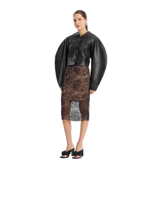 Rotate Cropped Lambskin Leather Jacket - Black