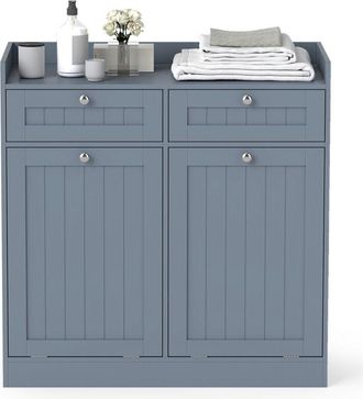 Costway Double Tilt-Out Laundry Hamper Cabinet with 2 Drawers-Grey