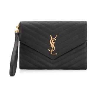 Saint Laurent Cassandre Matelass&eacute; Flap Pouch - female - Saint Laurent - Clutches - Black - ONE SIZE - Bags