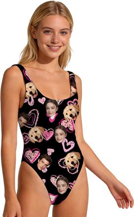 Generic Personalised Swimming Costume Women,Custom One Piece Women Swimwear with Husbands Faces,Funny Tummy Control Swimwear Multicolour (W)
