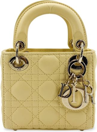 Dior Lady Dior Lambskin Yellow Lamb Handbag (Pre-Owned)