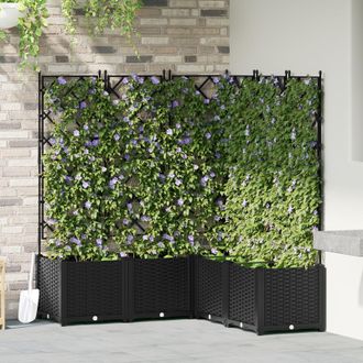 Berkfield Home Garden Planter with Trellis 5 pcs Black 120x120x143 cm | Size: 120 x 120 x 143 cm