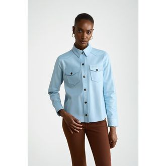 FURNIQ Leather Shirt Jacket in Blue at Nordstrom, Size X-Large