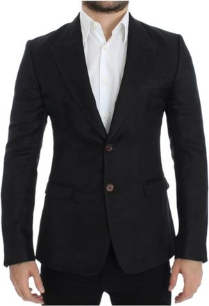 Dolce & Gabbana Elegante zwarte zijden blend blazer - Heren - Blazers - Zwart - M - Katoen - Jassen