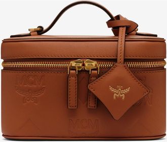 MCM Mini Aren Vanity Case in Maxi Monogram Leather in Mocha Bisque at Nordstrom