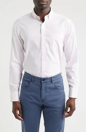 Johnston & Murphy Ovation Stripe Non-Iron Stretch Cotton Button-Down Shirt in Pink Striped Oxford at Nordstrom, Size Xx-Large