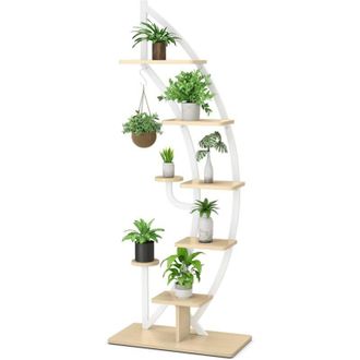 Costway Costway - Estantería Metálica para Plantas de 7 Niveles, Soporte Curvado en Forma de Media Luna con Gancho Superior, Dispositivo Antivuelco