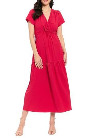 London Times Short Sleeve Twisted Empire Waist Maxi Dress in Cerise at Nordstrom Rack, Size X-Large