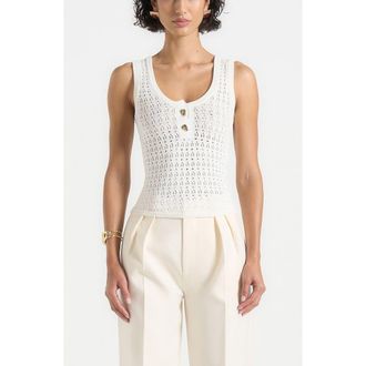 Mani&egrave;re De Voir Nora Pointelle Knitted Vest with Knot Button in Cream at Nordstrom, Size X-Small