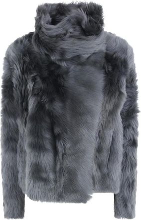 Yves Salomon Korte Jas in Toscana Lamsvel - Dames - Jassen - Grijs - M - Jassen