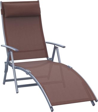 OUTSUNNY Sun Lounger Recliner w/ Pillow Foldable 7 Levels Texteline Brown | TJ Hughes