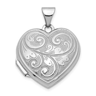 Diamond2Deal 14k White Gold Scroll Design Reversible 19mm Heart Locket