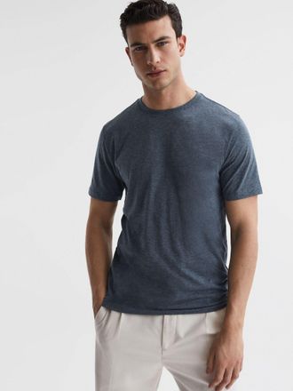 Reiss Airforce Blue Melange Crew Neck T-shirt, Xxl