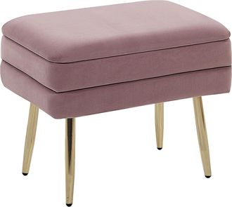 Beliani Banco Con Almacenaje De Terciopelo Rosa Dorado Patas Doradas Dormitorio Odessa