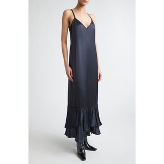 Jil Sander Layered Ruffle Hem Maxi Dress in Black at Nordstrom, Size 10 Us