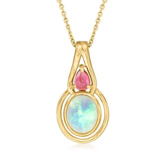 Ross-Simons Opal and. Pink Tourmaline Pendant Necklace in 18kt Gold Over Sterling
