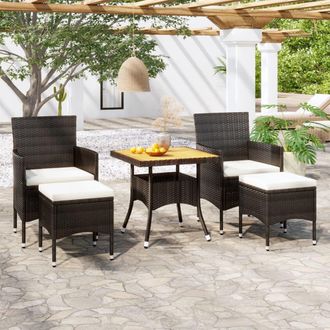 vidaXL Set Comedor Jard&iacute;n 5 Pzas Rat&aacute;n Sint&eacute;tico Y Madera Acacia Negro Vidaxl