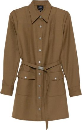 A.P.C. Belted Pocket Shirt - Dames - Shirt Kleedjes - Groen - S - Wol - Kleedjes