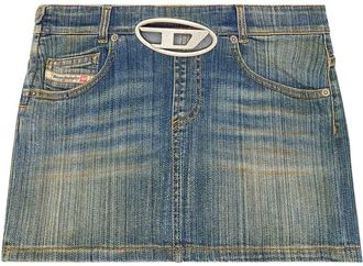 Diesel logo-plaque denim mini skirt - women - Elastane/Regenerative Cotton/Cotton - 26 - Blue