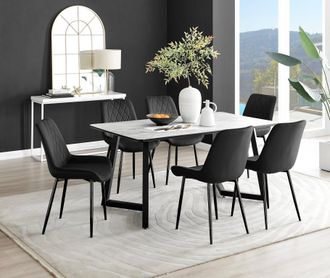 Furniturebox Carson White Marble Effect Dining Table & 6 Pesaro Black Leg Chairs