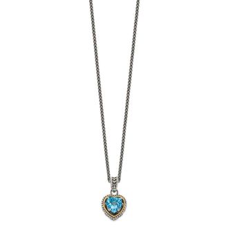 Diamond2Deal Sterling Silver with 14K Accent Blue Topaz Heart Pendant Necklace