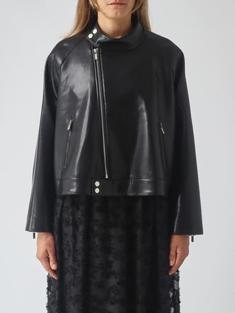 Meimeij Cropped Biker Jacket in Faux Leather with Asymmetrical Zip Closure