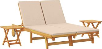 vidaXL Tumbona Con Coj&iacute;n Beige Madera De Acacia S&oacute;lida Vidaxl