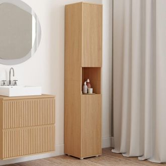 IDMarket Mueble De Ba&ntilde;o Victor 2 Puertas 1 Hueco Efecto Lamas