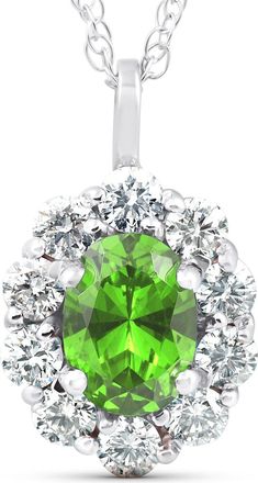 Pompeii3 1 3/4ct Oval Peridot & Genuine Diamond Halo Pendant 14K White Gold