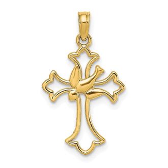 Diamond2Deal 14k Yellow Gold Cut-Out Dove Center Cross Charm Pendant
