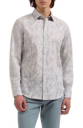 Bugatchi Julian Shaped Fit Abstract Geo Print Stretch Cotton Button-Up Shirt in Shark at Nordstrom, Size Xxx-Large