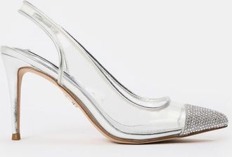 Steve Madden Womens Leena Metallic Textured Toe Slingback Pumps in Silver - Size UK 5
