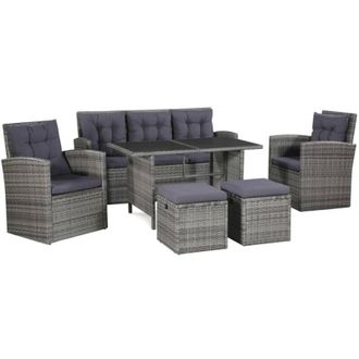 vidaXL vidaXL Set Divani da Giardino 6 pz con Cuscini in Polyrattan Grigio