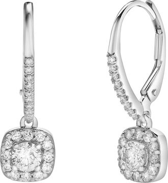 LuvMyJewelry Midsummer Pave Square Shape Diamond Drop Huggie Hoop Earrings in 14K Gold
