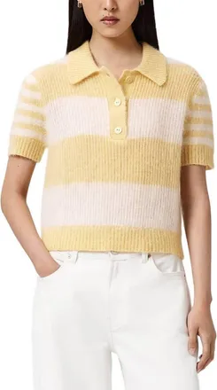 AllSaints Clem Polo Sweater in Hay Yellow/White at Nordstrom, Size X-Small