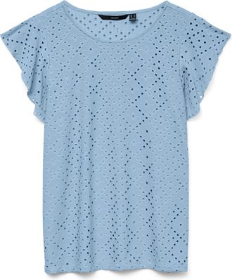 Vero Moda Rundhalsshirt VERO MODA VMTASSA SL FRILL TOP NOOS, Damen, Gr. XL, cashmere blau, Jersey, Obermaterial: 95% Polyester, 5% Elasthan, unifarben, loose fi