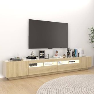 Berkfield Home TV Cabinet with LED Lights Sonoma Oak 260x35x40 cm in Light Oak | Size: 260 x 35 x 40 cm