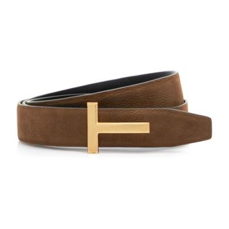 Tom Ford Belts, male, Green, 115 CM, Grain Leather and Smooth Leather Reversible T Belt