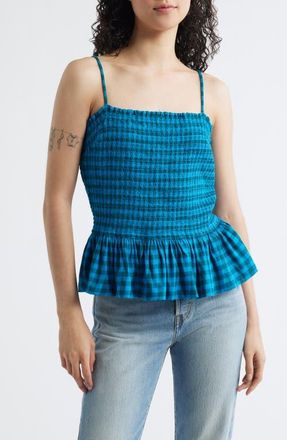 Free People Sundance Gingham Peplum Tank in Teal Combo at Nordstrom, Size X-Large
