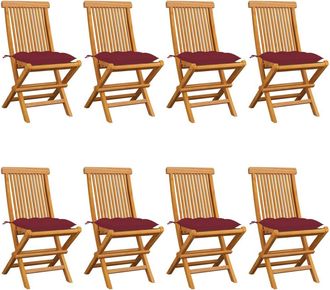 vidaXL Sillas De Jard&iacute;n 8 Uds Madera De Teca Con Cojines Rojo Tinto Vidaxl