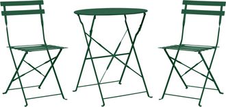 Beliani Conjunto De Balc&oacute;n 3 Piezas Mesa Redonda Sillas De Acero Exterior Verde Oscuro Fiori