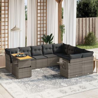 vidaXL Set De Sof&aacute;s De Jard&iacute;n 10 Pzas Con Cojines Rat&aacute;n Sint&eacute;tico Gris Vidaxl