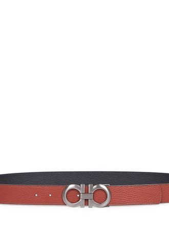 Ferragamo Mens Belt Gancini Two-Tone Cappuccino-Black Brown Calf Leather