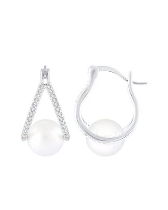 Splendid Pearls Silver 8-8.5Mmmm Pearl Cz Earrings