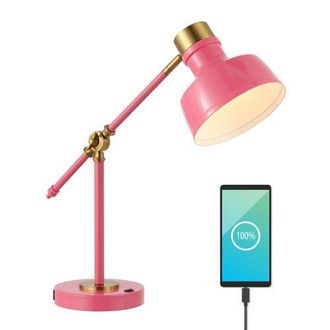 Jonathan Y Designs Allegra Classic Farmhouse Adjustable Cantilever LED Task Lamp with USB Charging Port in Pink/brass Gold at Nordstrom