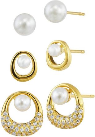 Savvy Cie Jewels Plated 5-6Mm Pearl Cz Stud Earrings