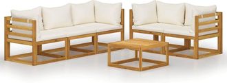 vidaXL Muebles De Jard&iacute;n 6 Pzas Cojines Crema Madera Maciza De Acacia Vidaxl